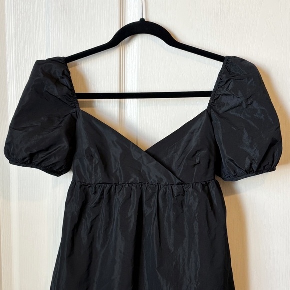 Wilfred Aritzia Opera Dress Taffeta Bow Back Puff Sleeve Babydoll Black XS - Picture 3 of 10